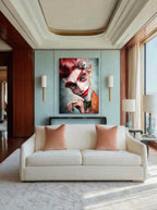 Crimson Contemplation – Surreal Theatrical Clown Portrait Wall Art 348