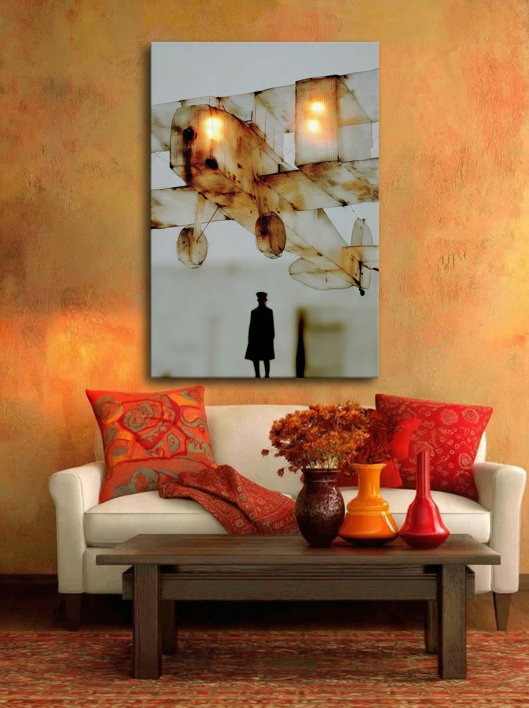 Aviation Ghost – Surreal Industrial Biplane Nostalgia Wall Art 375