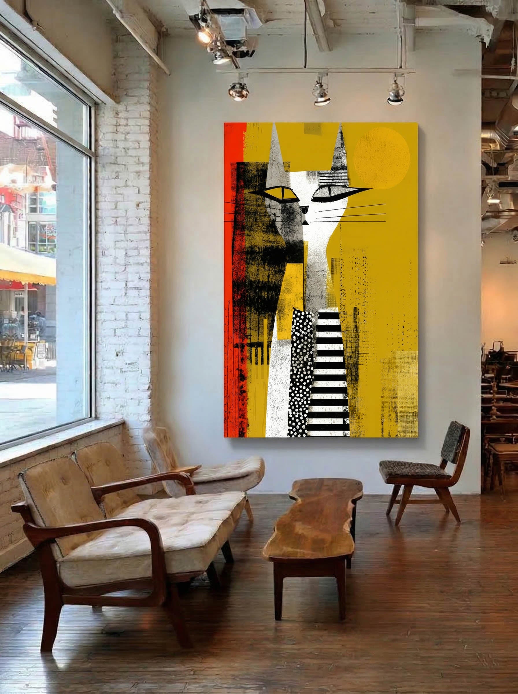 Mid Century Feline – Surreal Retro Cat Portrait Wall Art 383