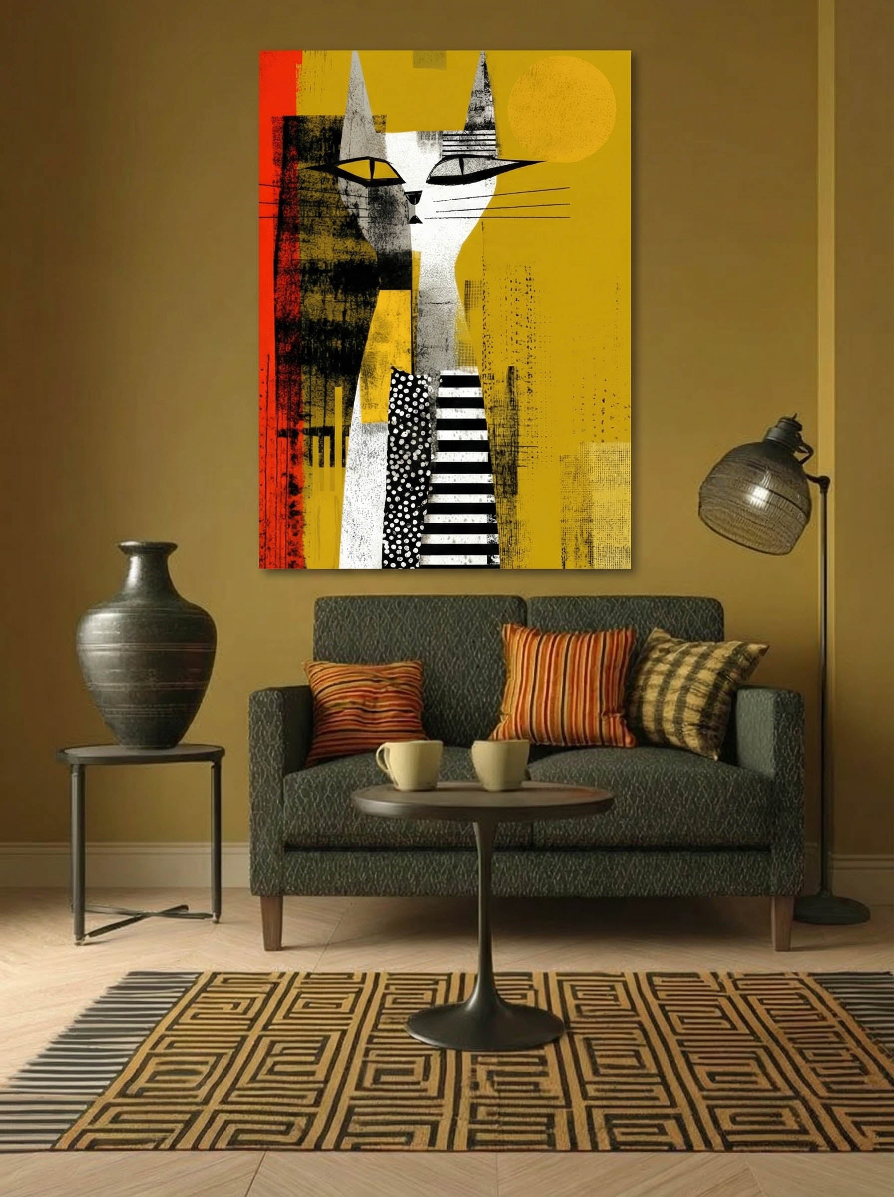 Mid Century Feline – Surreal Retro Cat Portrait Wall Art 383
