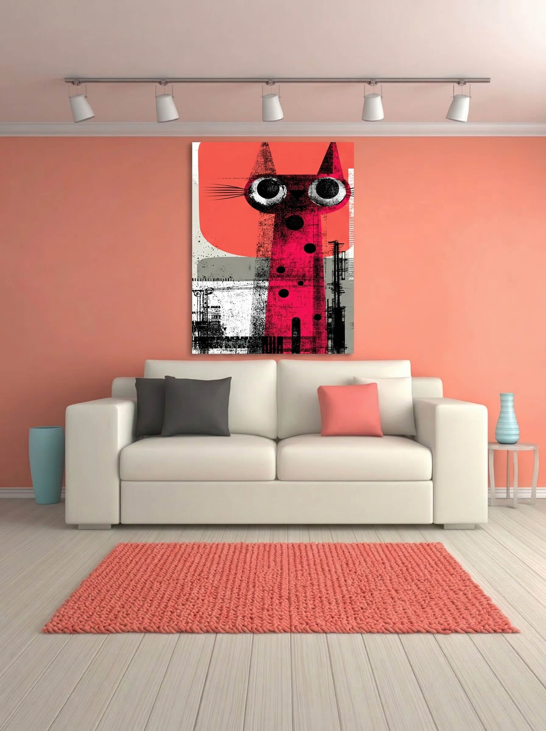 Retro Graphic Feline – Surreal Vintage Cat Wall Art 384