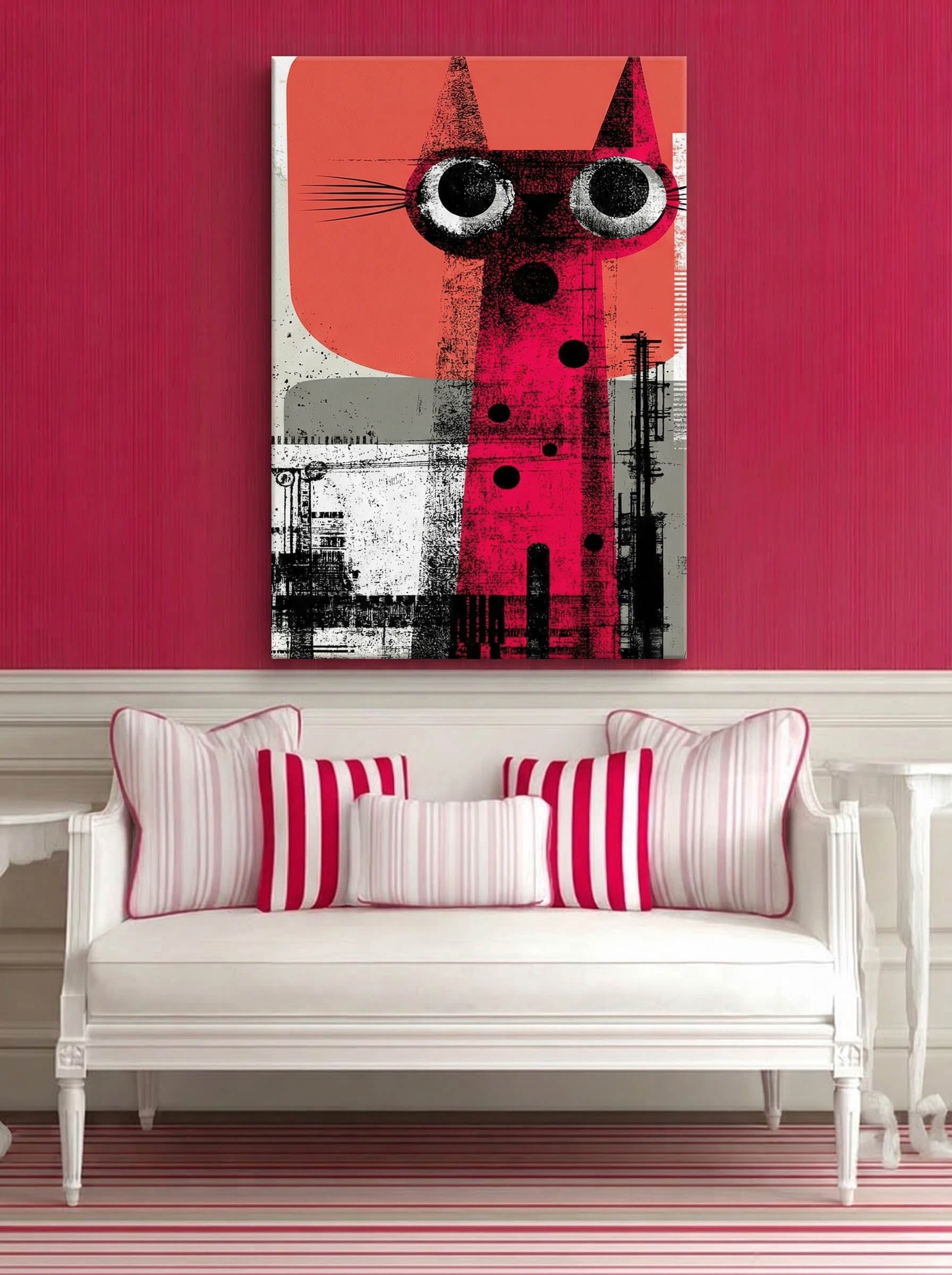 Retro Graphic Feline – Surreal Vintage Cat Wall Art 384
