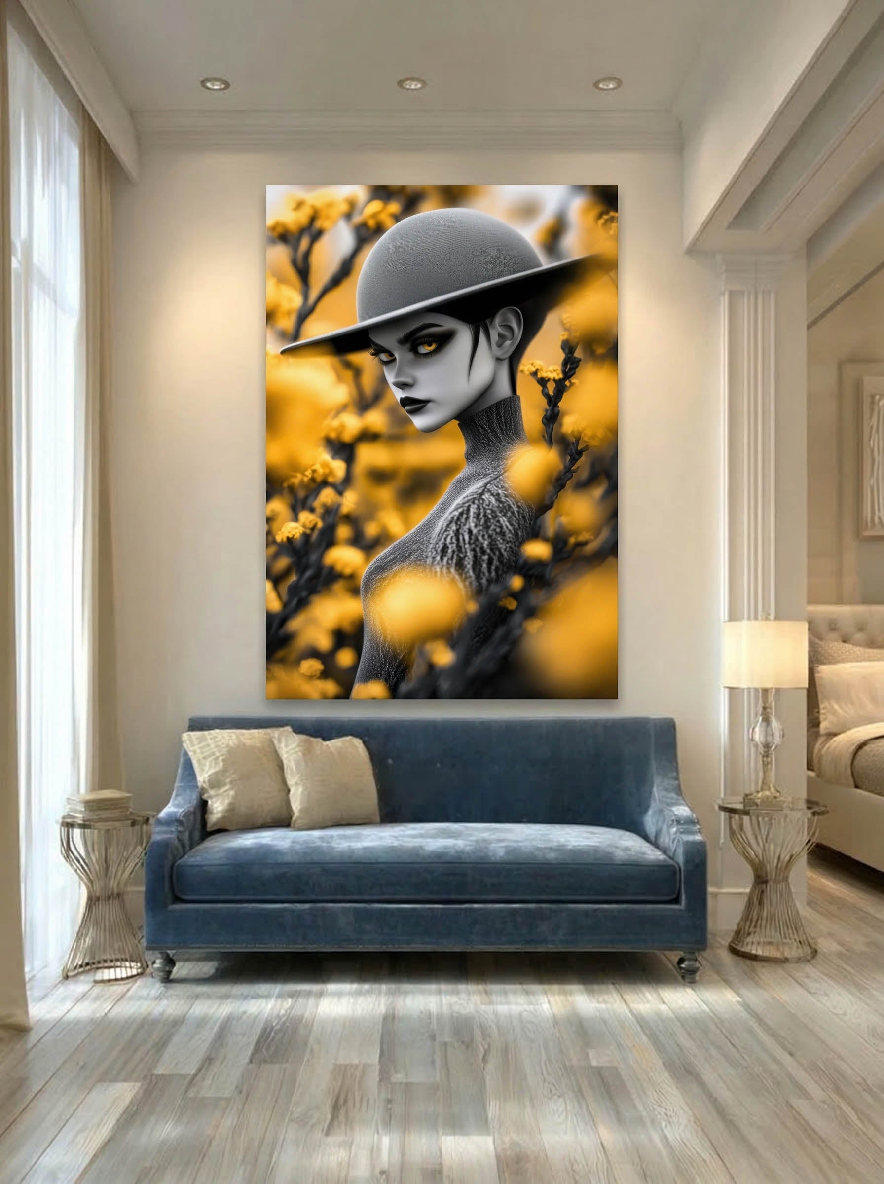 Monochrome Gaze – Surreal Black and White Portrait Wall Art 406