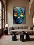 Teal Skull – Surreal Kintsugi Skull Wall Art 407