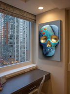 Teal Skull – Surreal Kintsugi Skull Wall Art 407