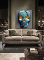 Teal Skull – Surreal Kintsugi Skull Wall Art 407