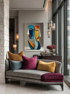 Blue and Gold Faces – Surreal Wire Sculpture Portrait Wall Art 412
