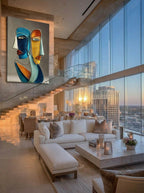Blue and Gold Faces – Surreal Wire Sculpture Portrait Wall Art 412