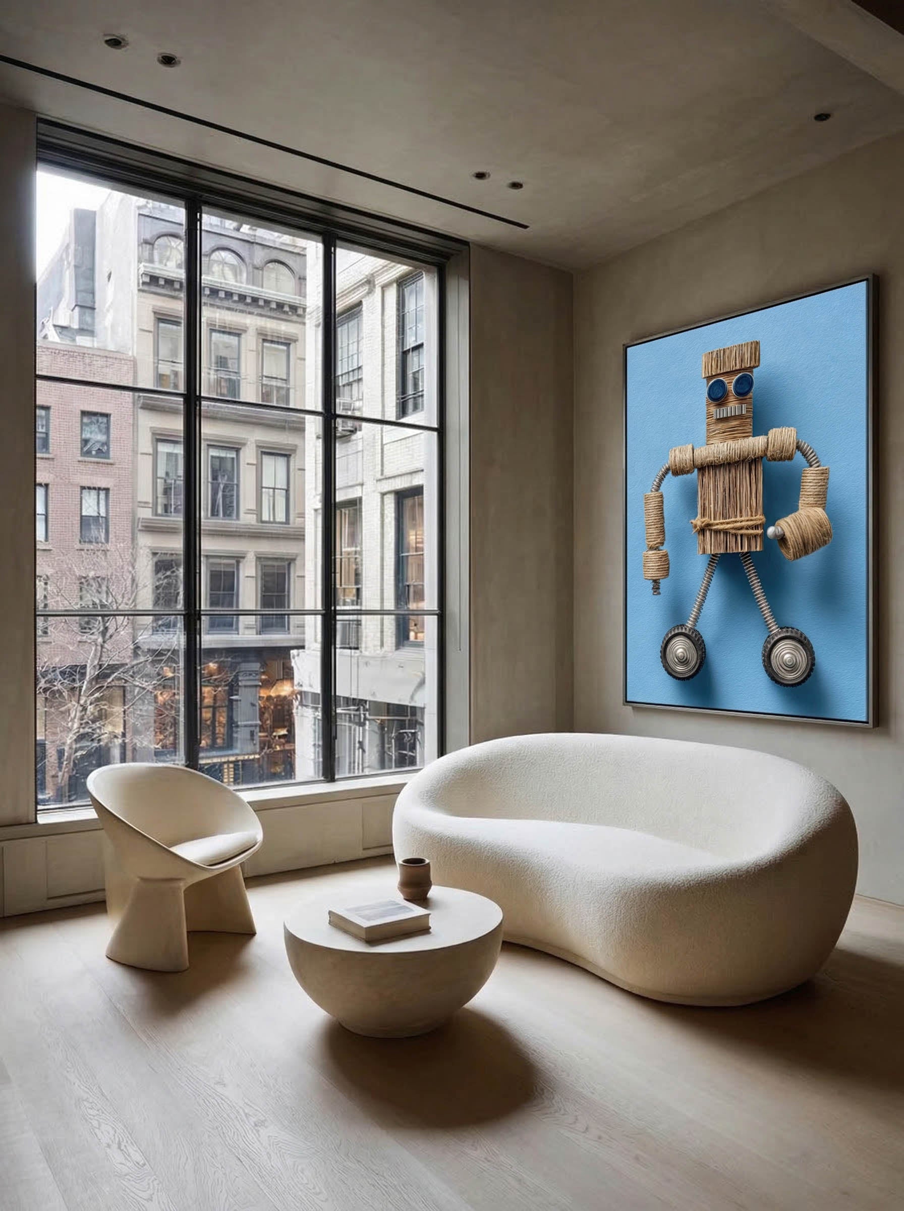 Jute Robot – Surreal Folk Art Craft Wall Art 417