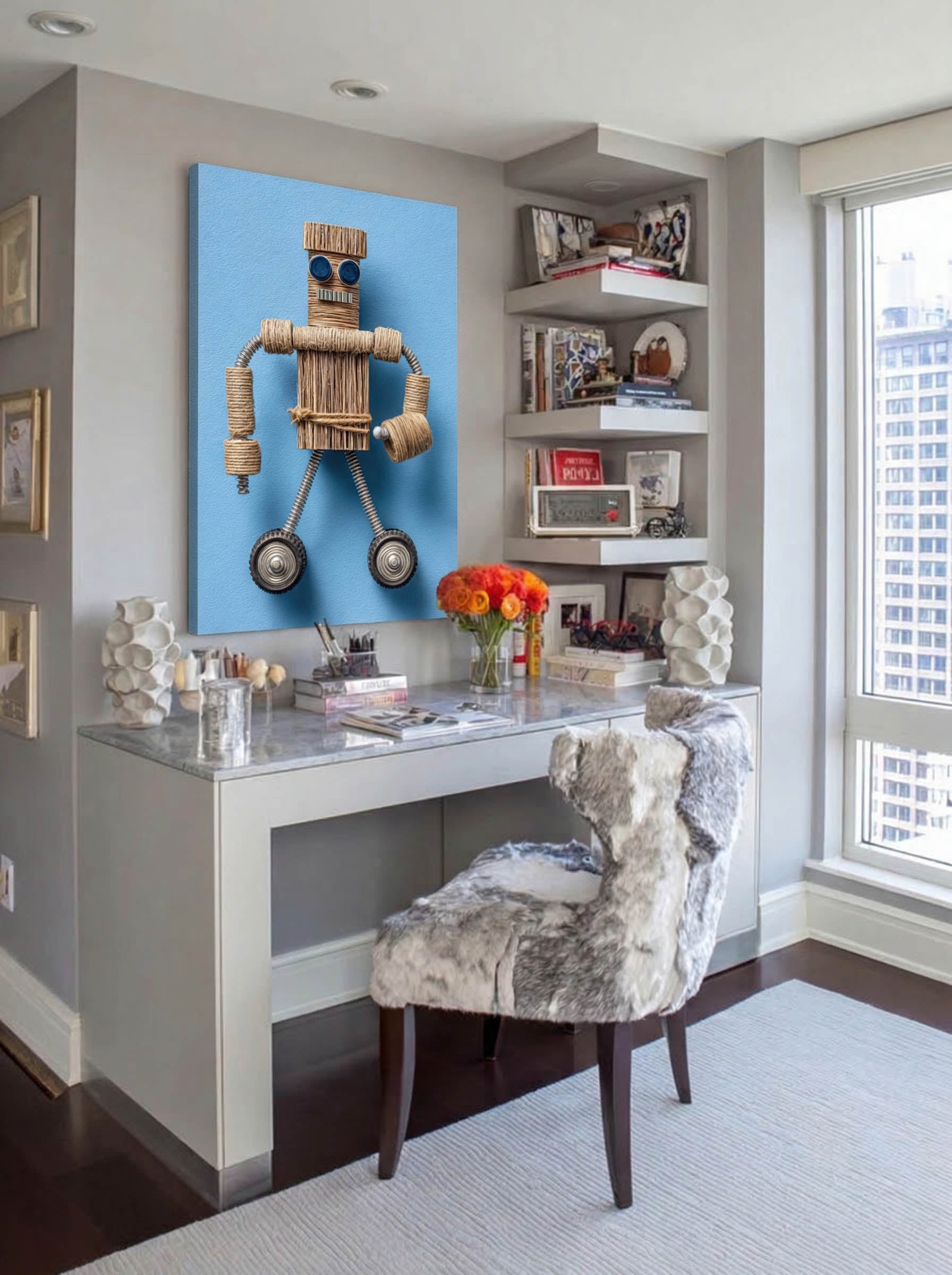 Jute Robot – Surreal Folk Art Craft Wall Art 417