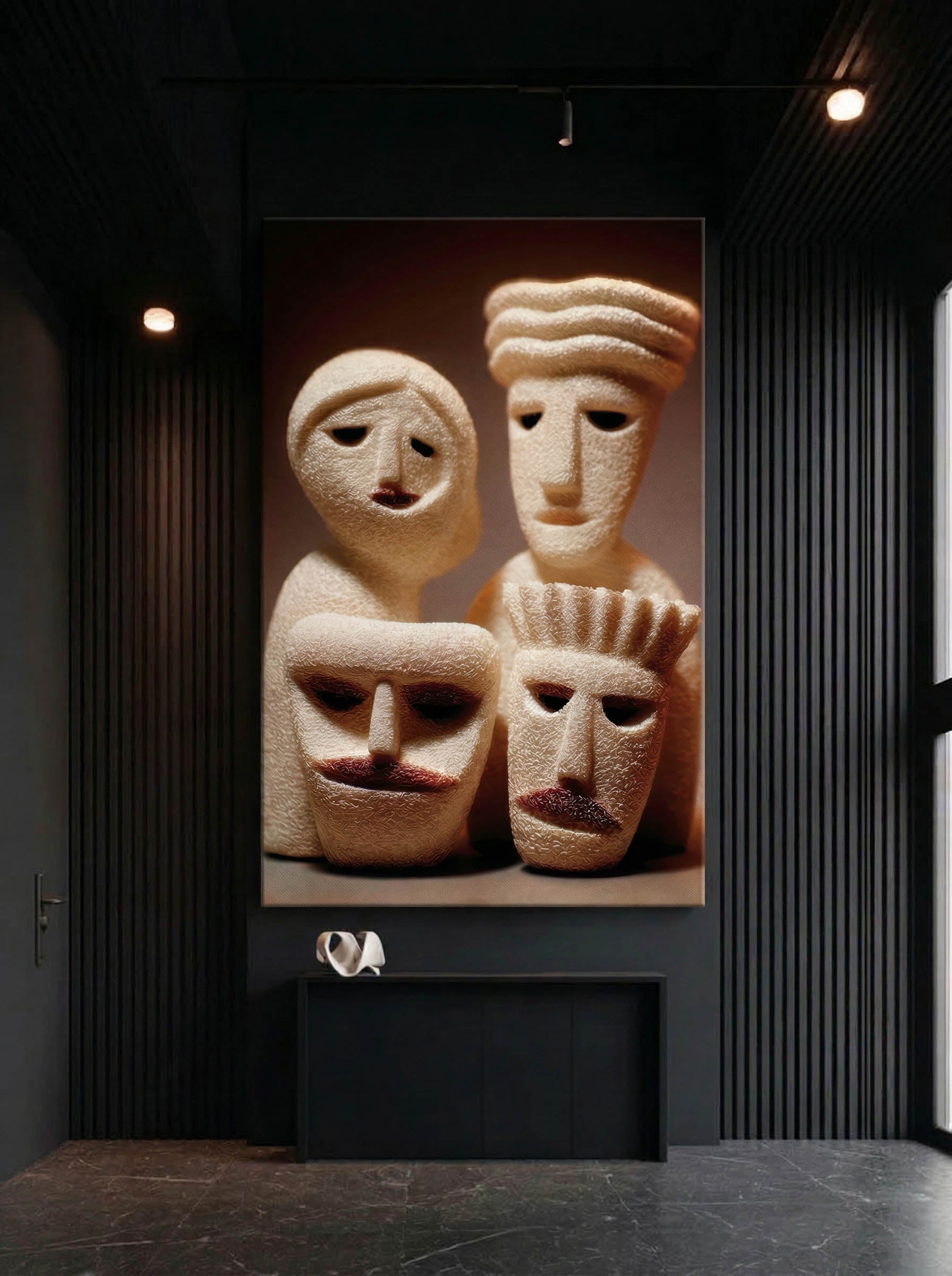 Four Faces – Surreal Wabi Sabi Primitive Figures Wall Art 424 Secondary image
