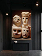 Four Faces – Surreal Wabi Sabi Primitive Figures Wall Art 424