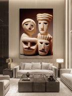 Four Faces – Surreal Wabi Sabi Primitive Figures Wall Art 424