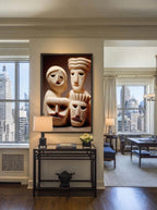Four Faces – Surreal Wabi Sabi Primitive Figures Wall Art 424