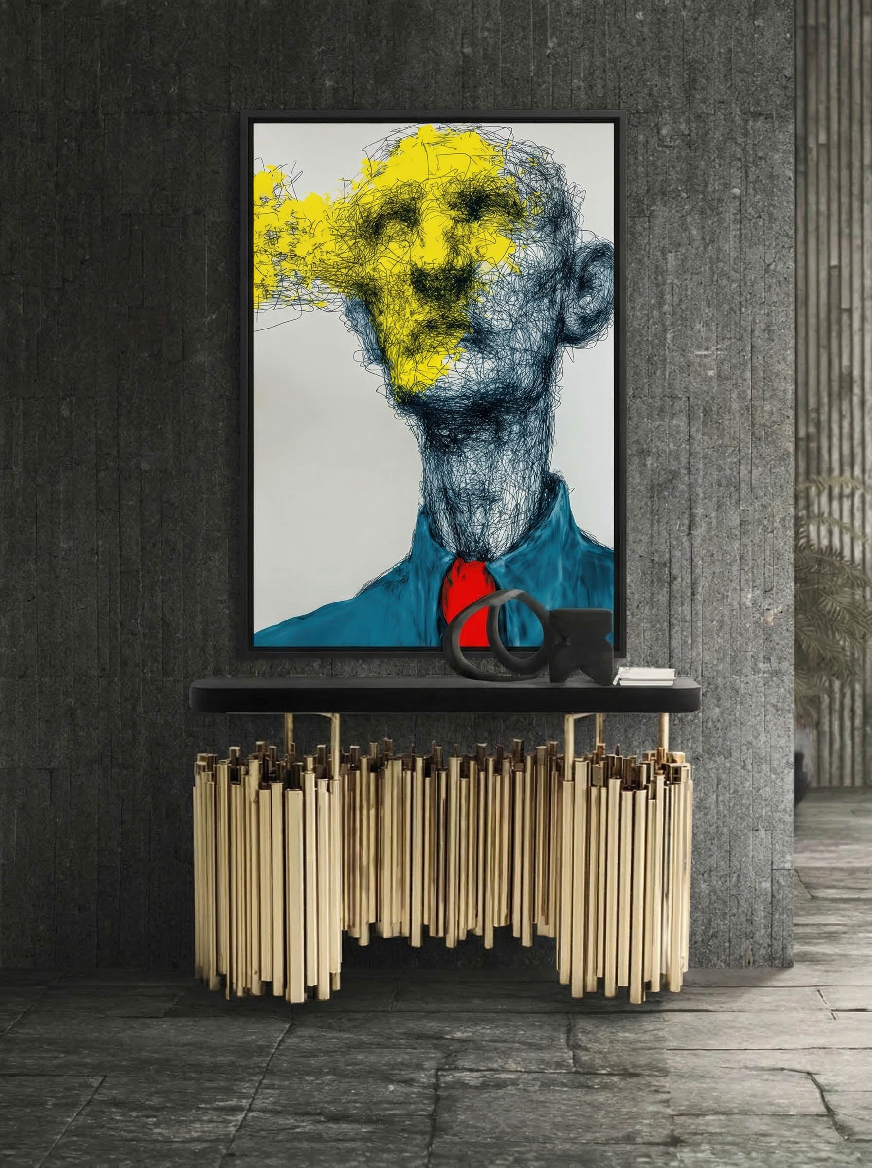 Yellow Splash – Surreal Expressive Line Portrait Wall Art 426 Secondary image