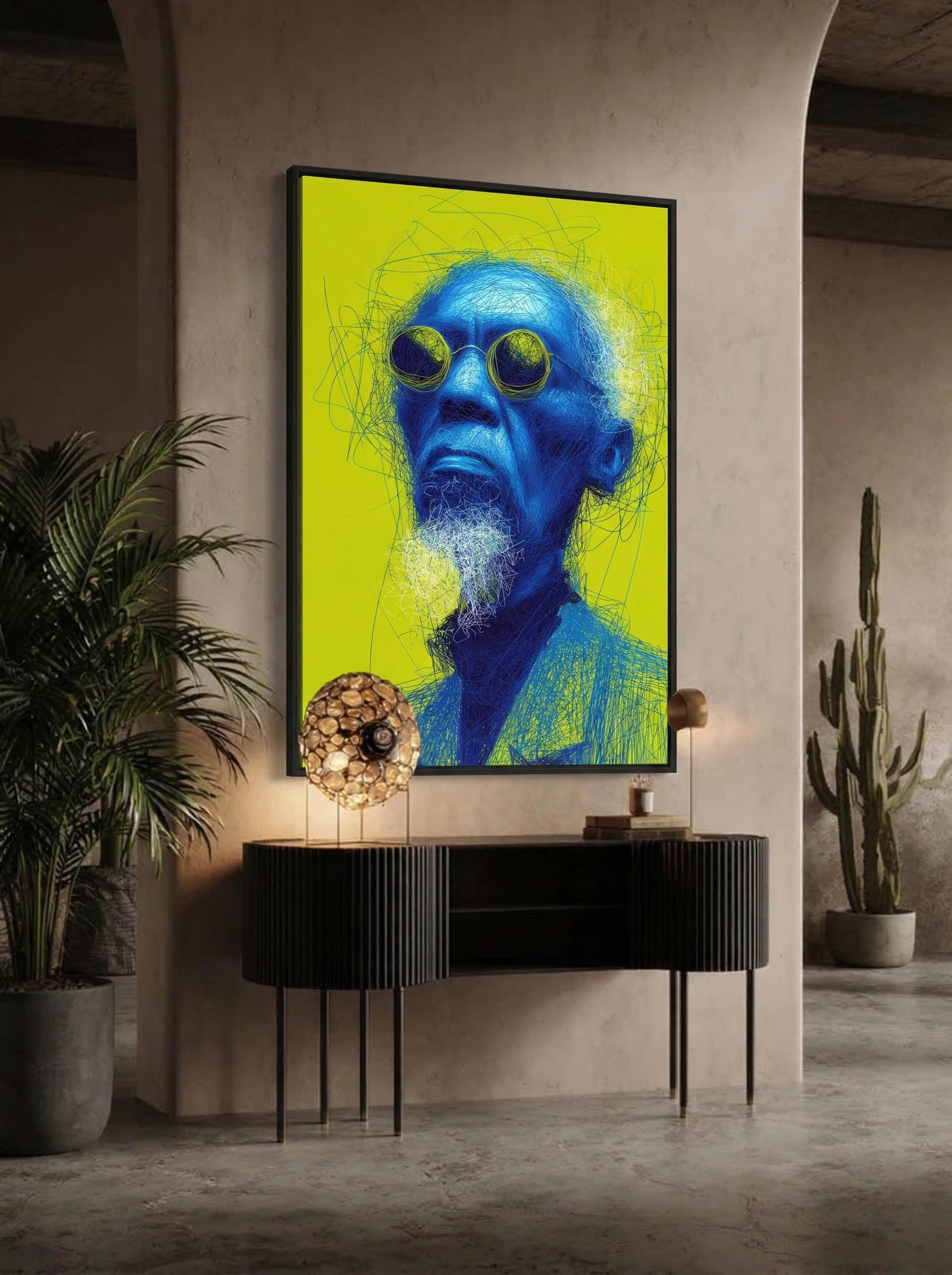 Blue Elder – Surreal Urban Line Art Portrait Wall Art 427