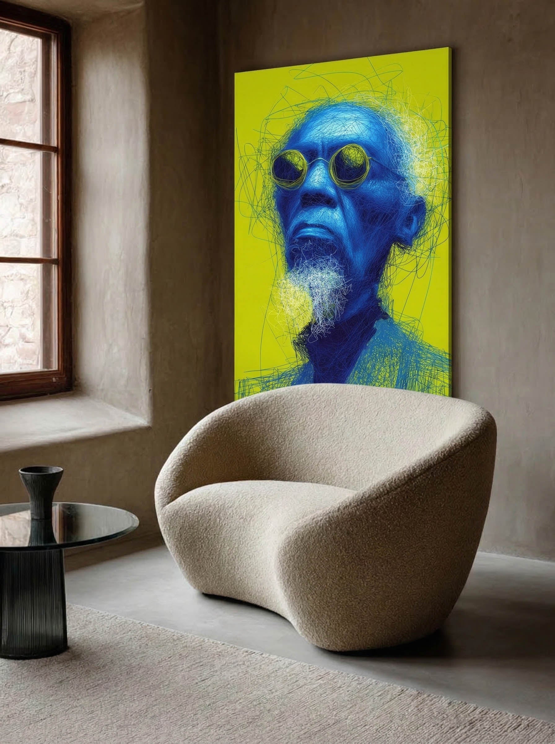Blue Elder – Surreal Urban Line Art Portrait Wall Art 427
