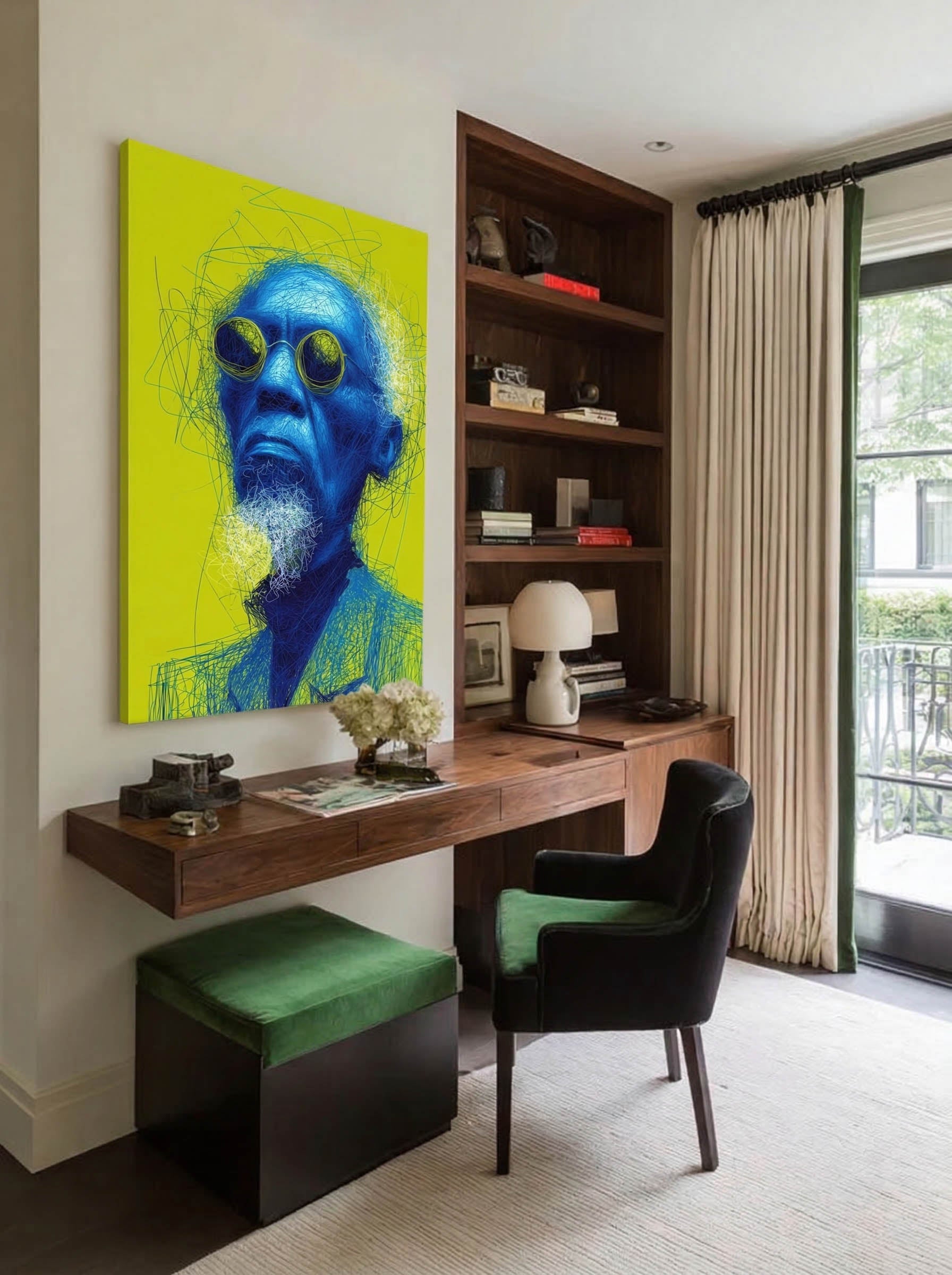 Blue Elder – Surreal Urban Line Art Portrait Wall Art 427