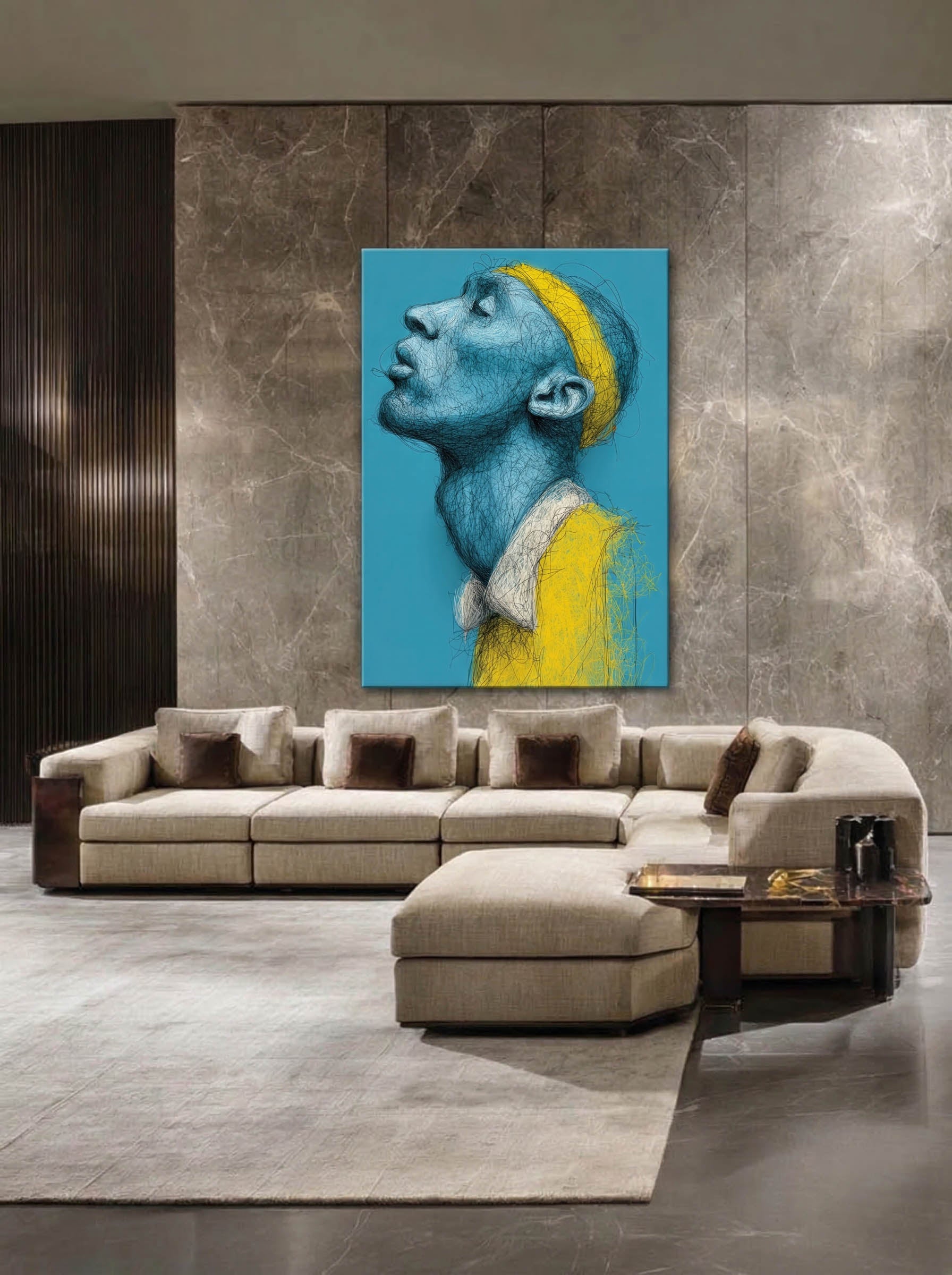 Teal Profile – Surreal Expressive Line Portrait Wall Art 428 Secondary image