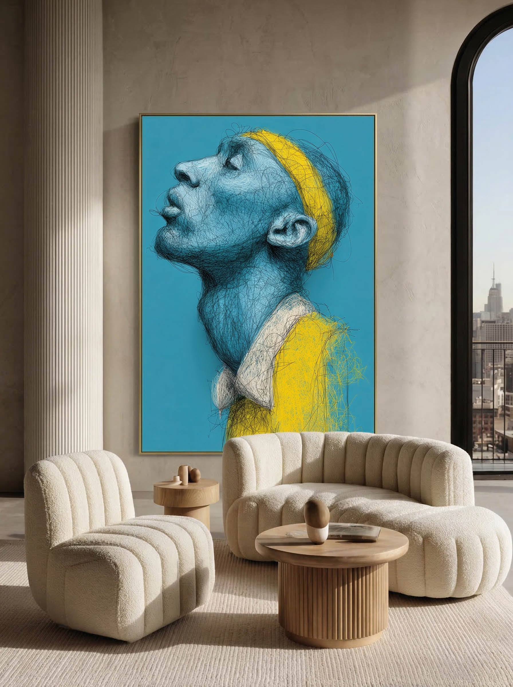 Teal Profile – Surreal Expressive Line Portrait Wall Art 428