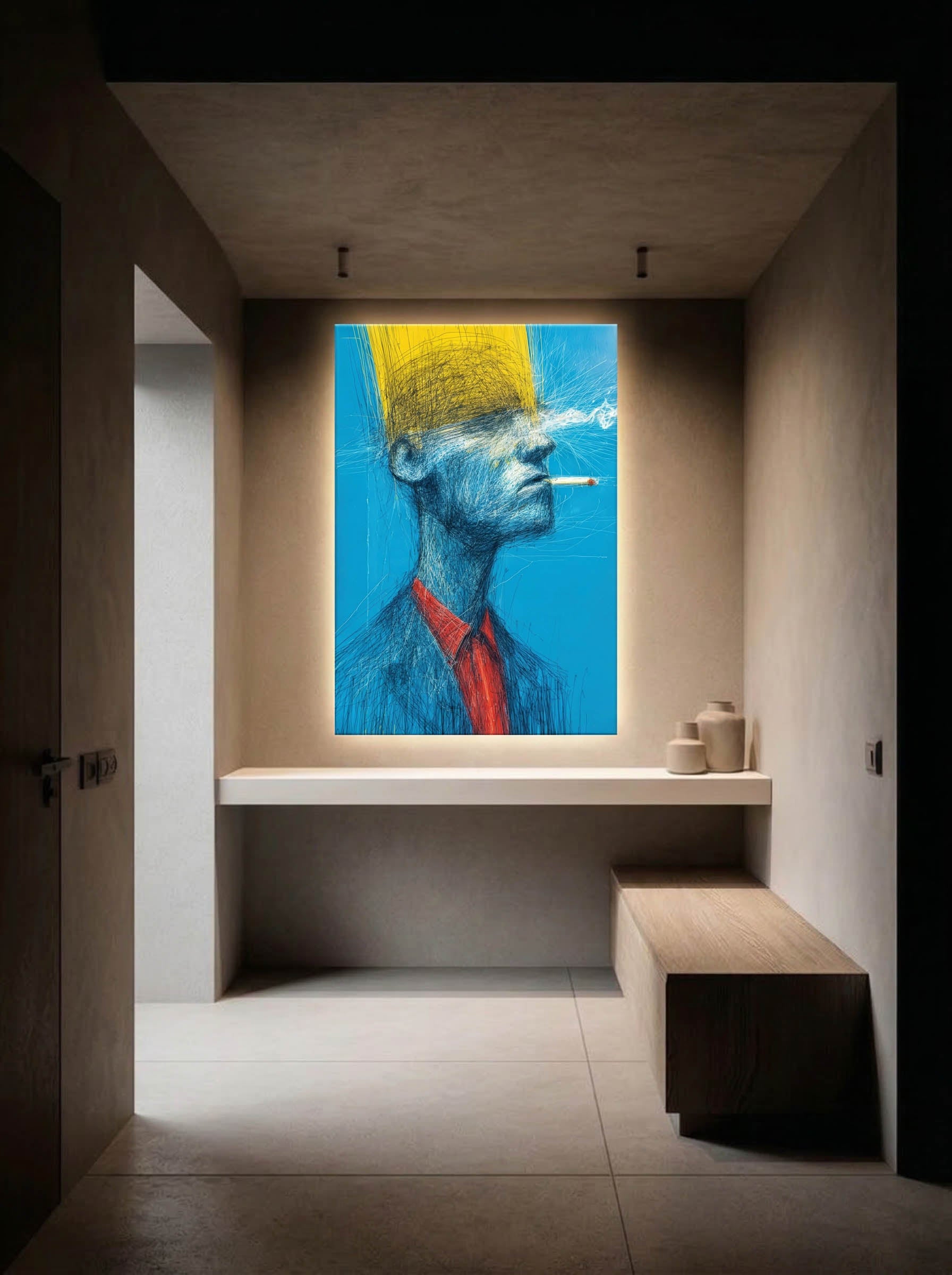 Smoke and Line – Surreal Expressive Cross-Hatch Wall Art 429