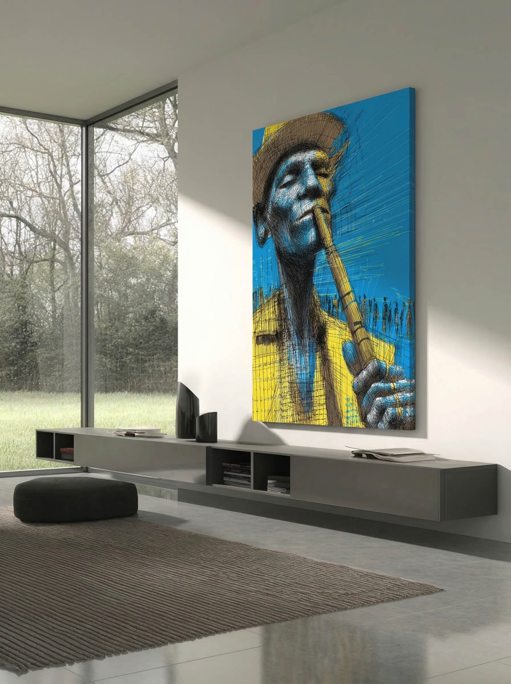 Blue Note Player – Surreal Expressive Musician Wall Art 430