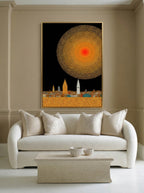 Gold Sun City – Surreal Pointillist Solar Cityscape Wall Art 434