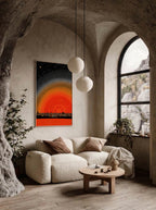 Red Rising City – Surreal Pointillist Night Cityscape Wall Art 436