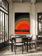 Red Rising City – Surreal Pointillist Night Cityscape Wall Art 436