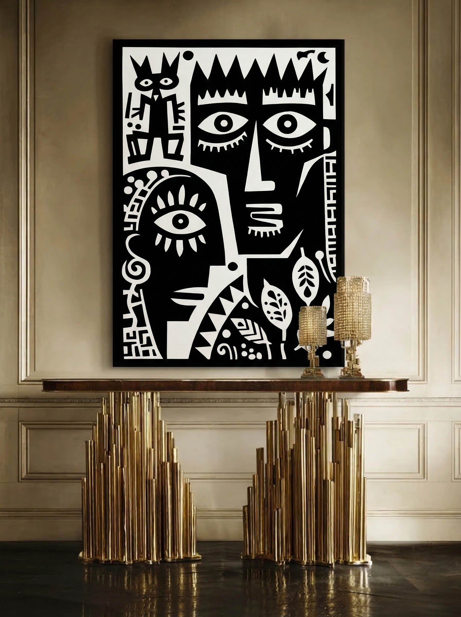 Faces and Symbols – Surreal Folk Art Totem Wall Art 438 Secondary image