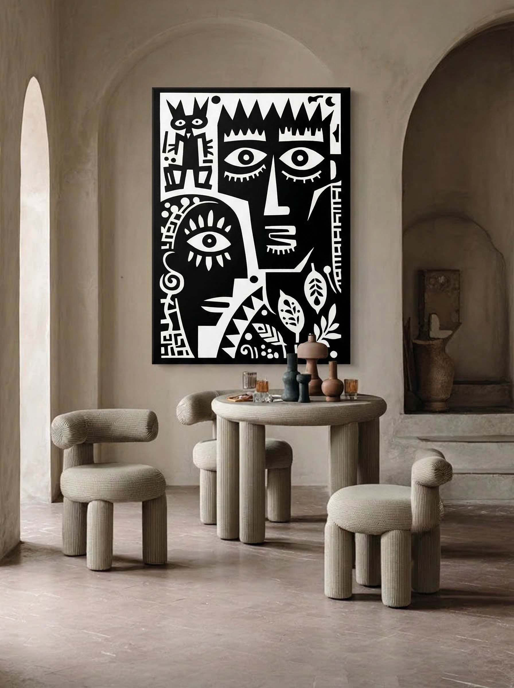 Faces and Symbols – Surreal Folk Art Totem Wall Art 438