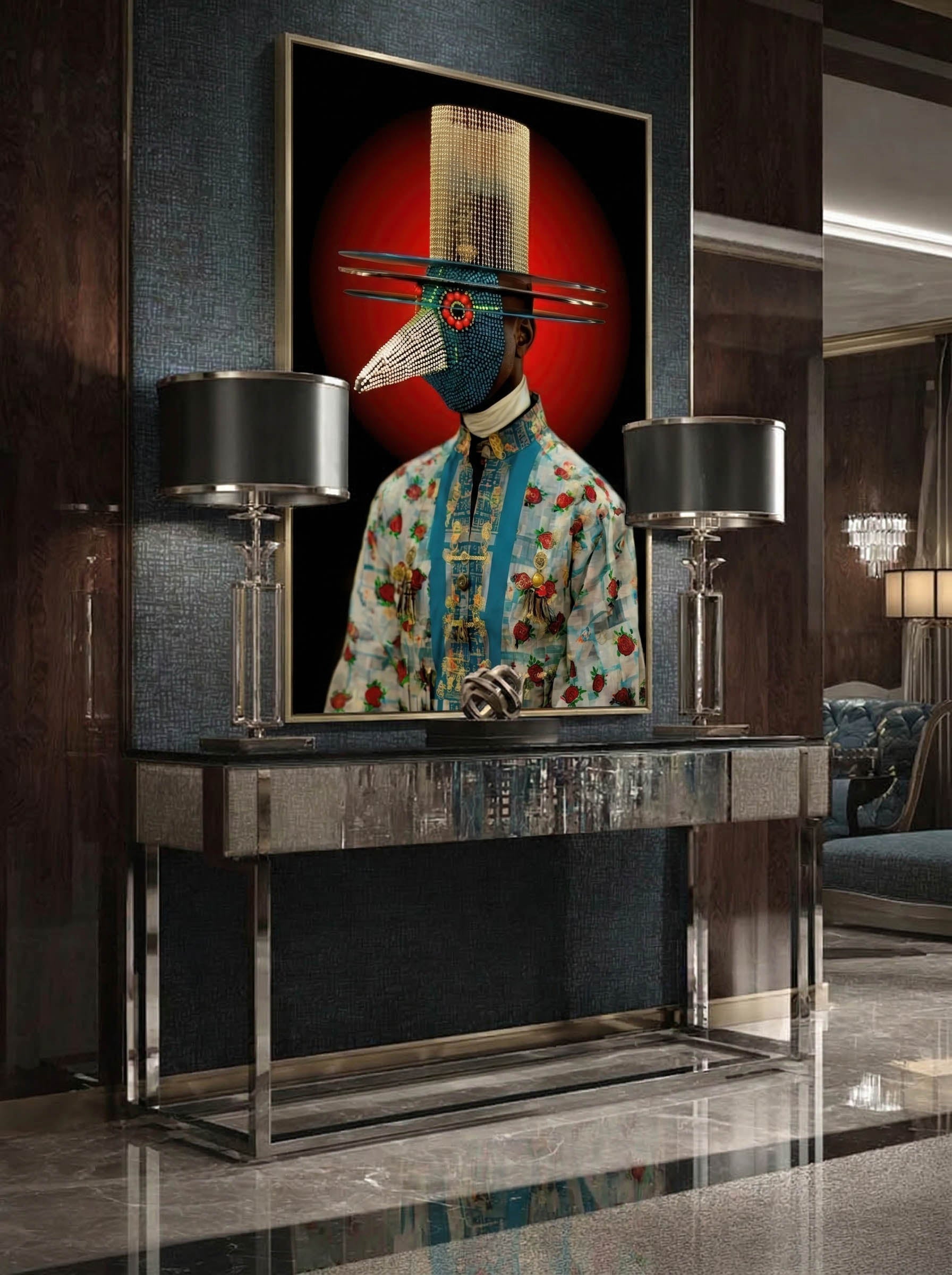 Masked and Adorned – Surreal Fashion Ceremonial Wall Art 440