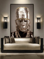 Mirror Mask – Surreal Silver Mosaic Ceremonial Wall Art 441