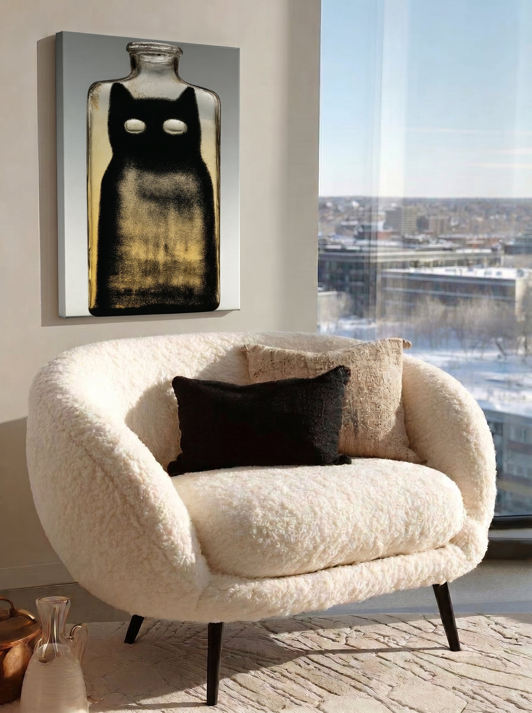 Black Cat Bottle – Surreal Minimalist Cat Wall Art 451 Secondary image