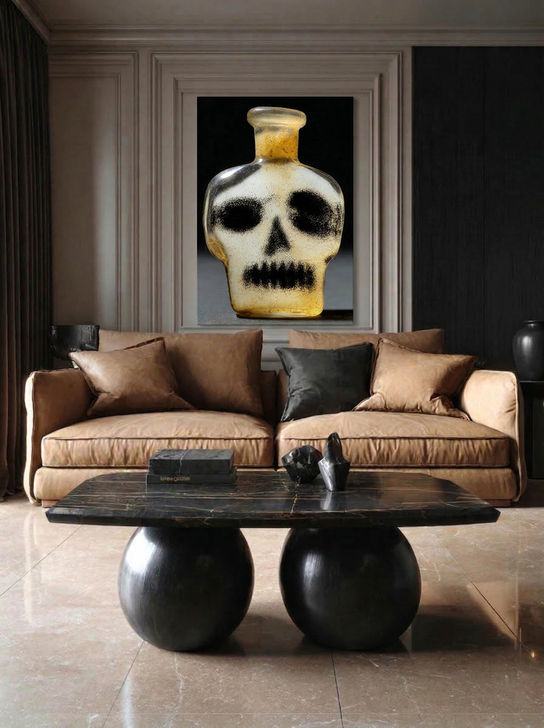 Skull in Glass – Surreal Curiosity Skull Bottle Wall Art 452