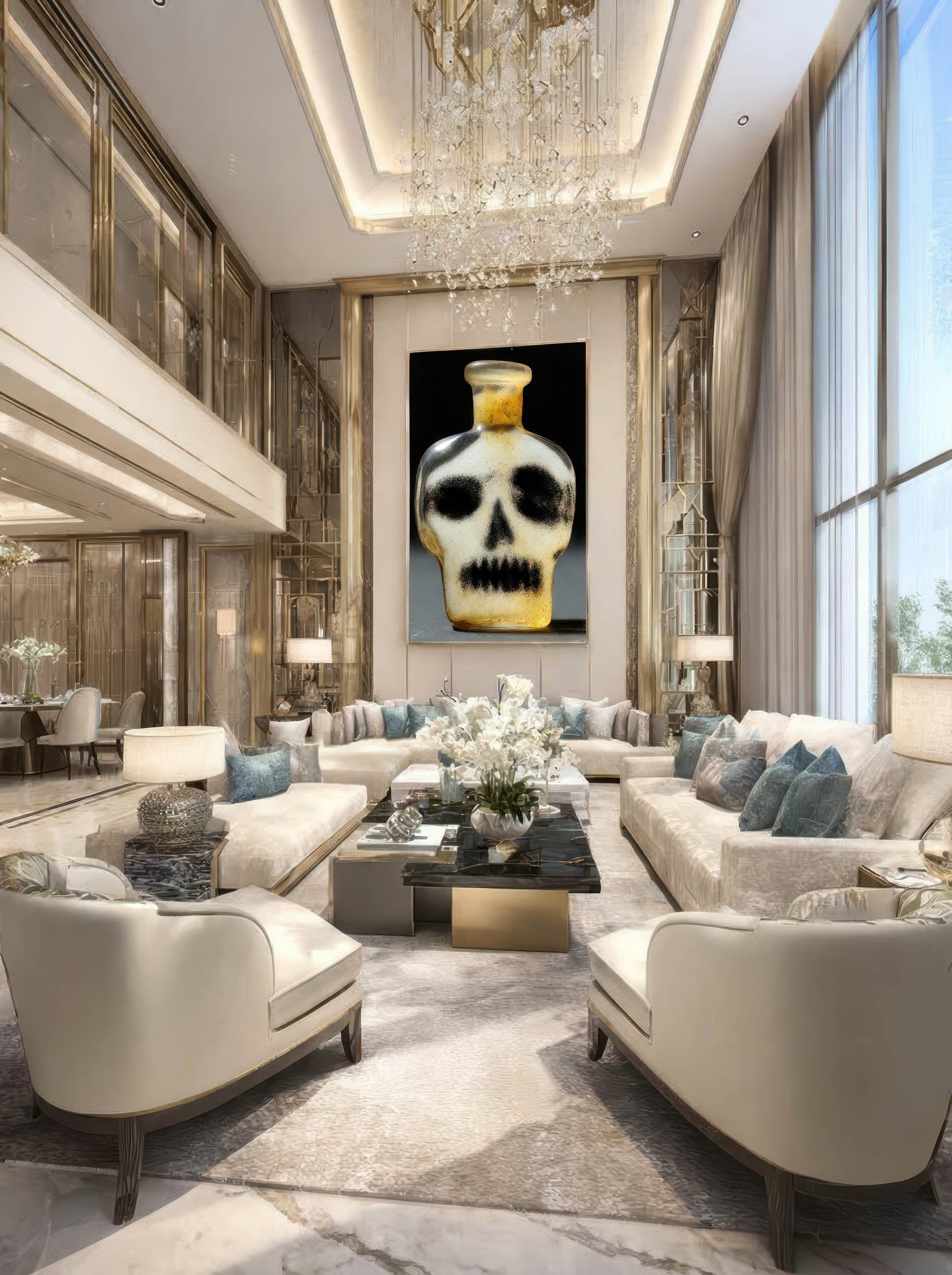Skull in Glass – Surreal Curiosity Skull Bottle Wall Art 452