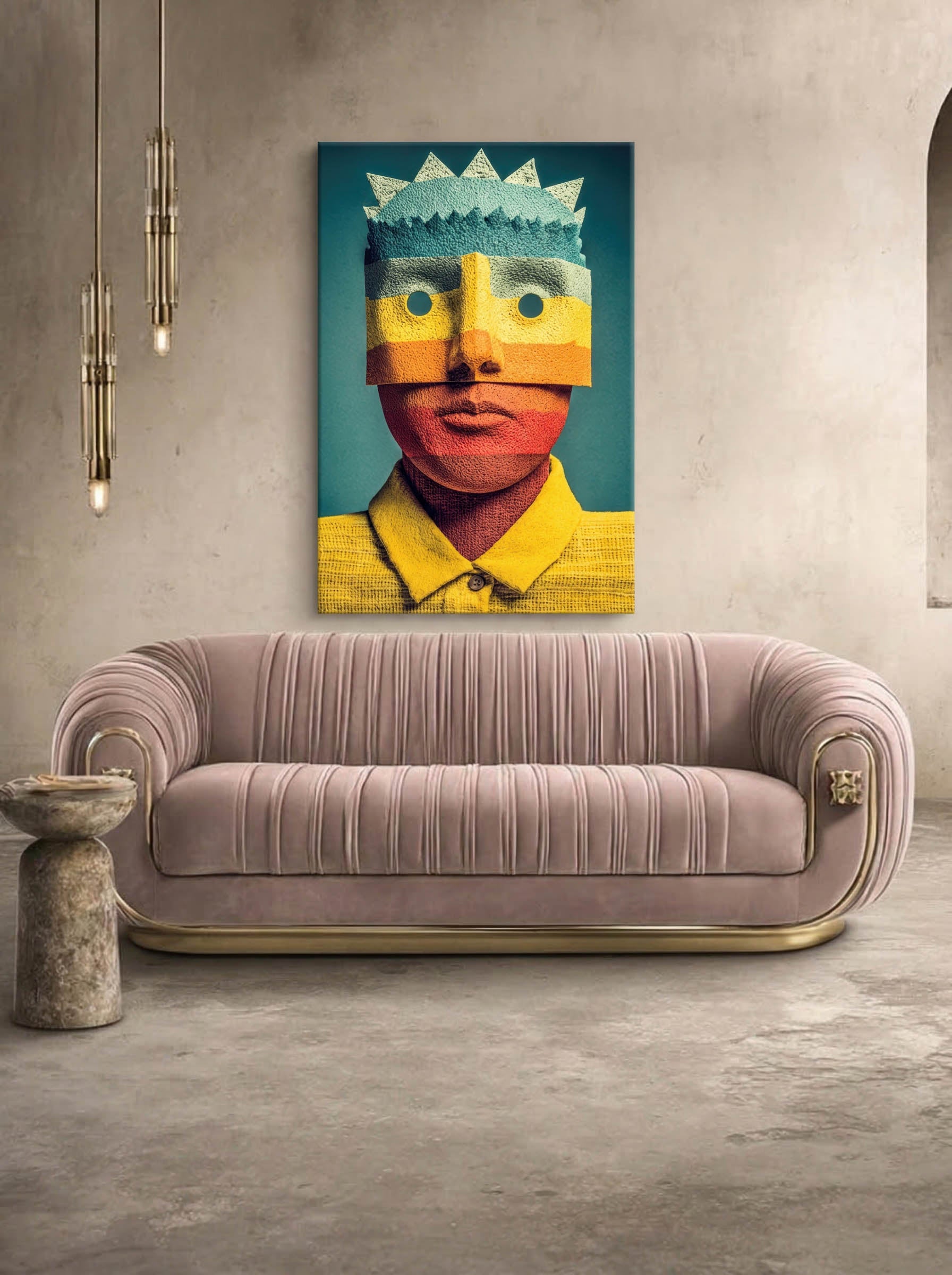 Banded Face – Surreal Craft Textile Portrait Wall Art 456