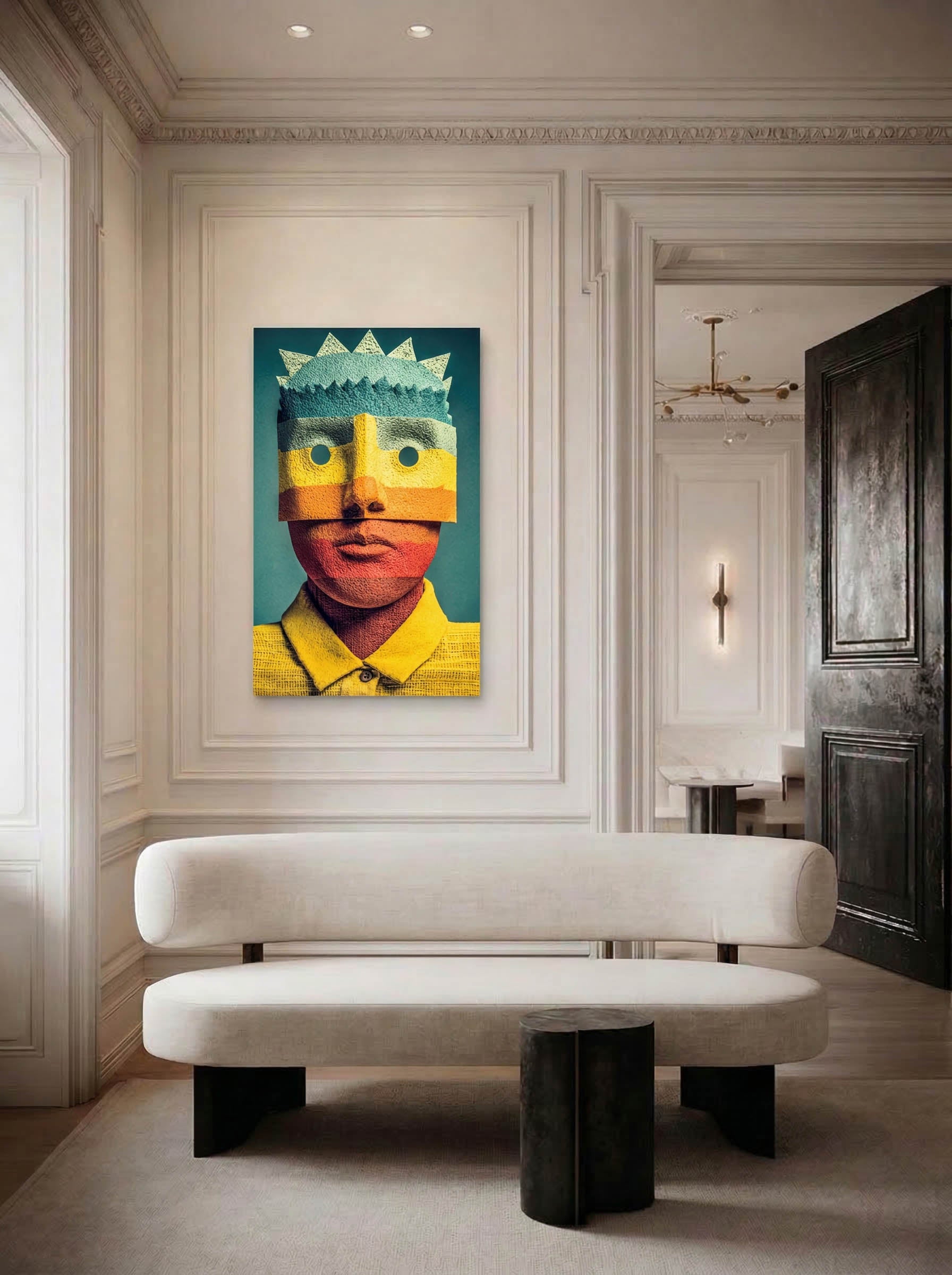 Banded Face – Surreal Craft Textile Portrait Wall Art 456