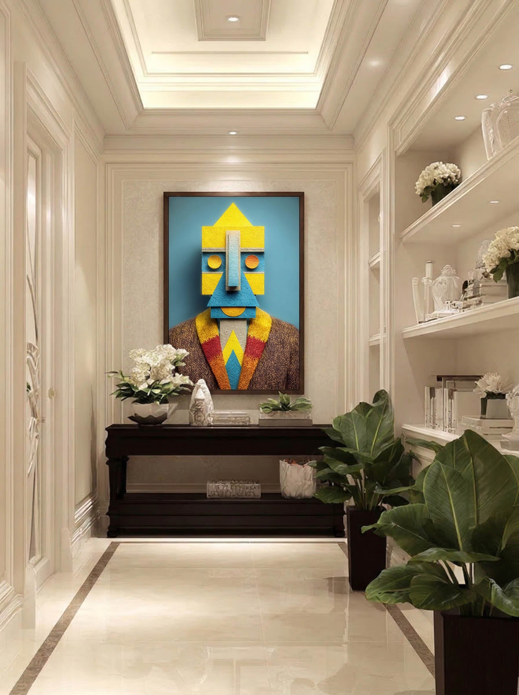 Block Head – Surreal Cubist Craft Portrait Wall Art 457