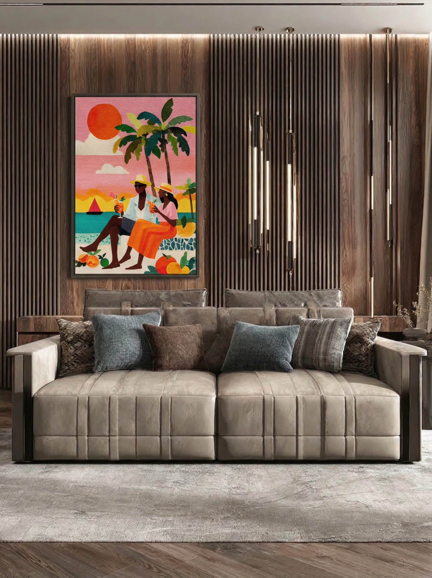Sunset Cocktails – Surreal Tropical Graphic Couple Wall Art 458 Secondary image