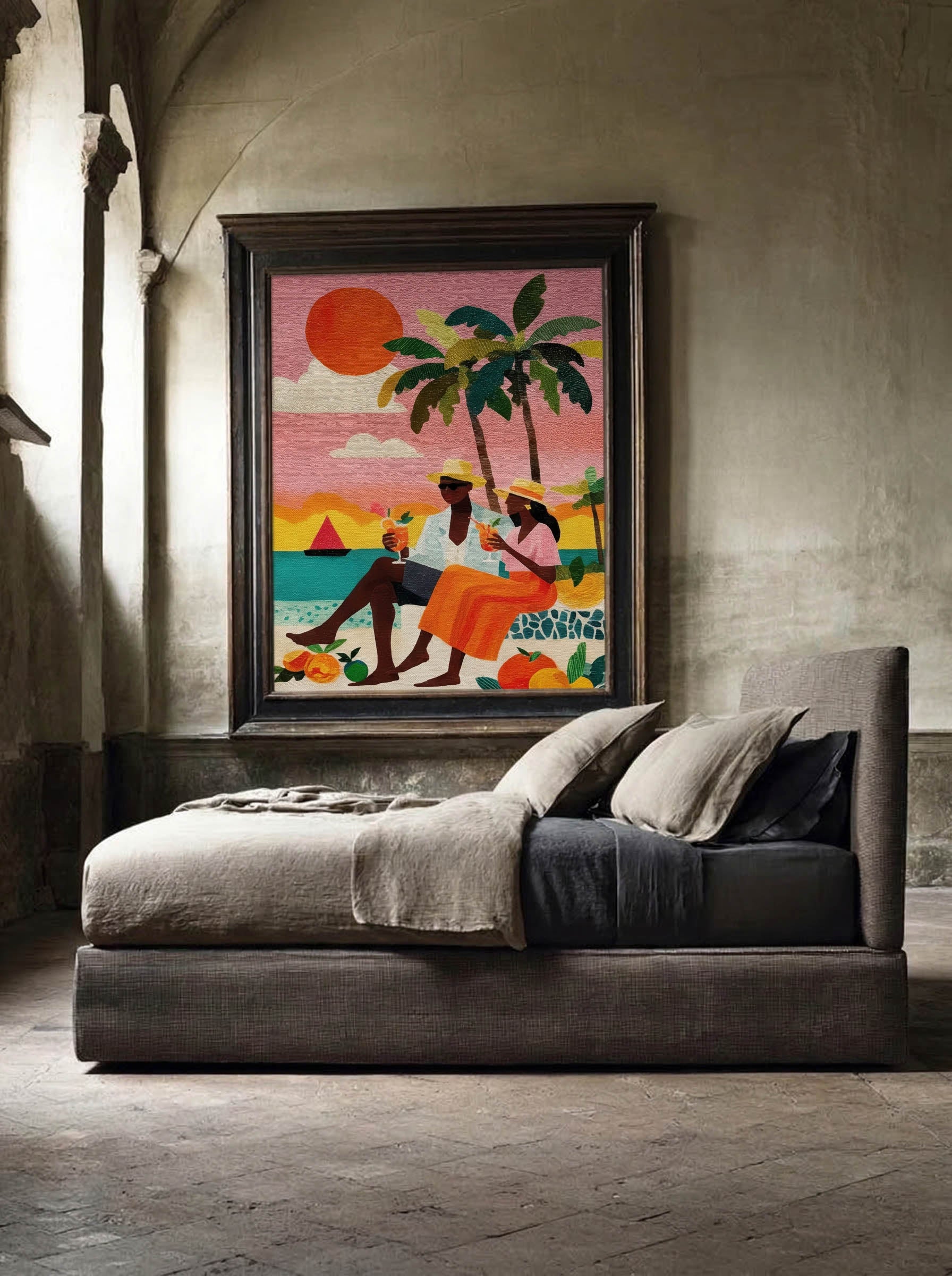Sunset Cocktails – Surreal Tropical Graphic Couple Wall Art 458