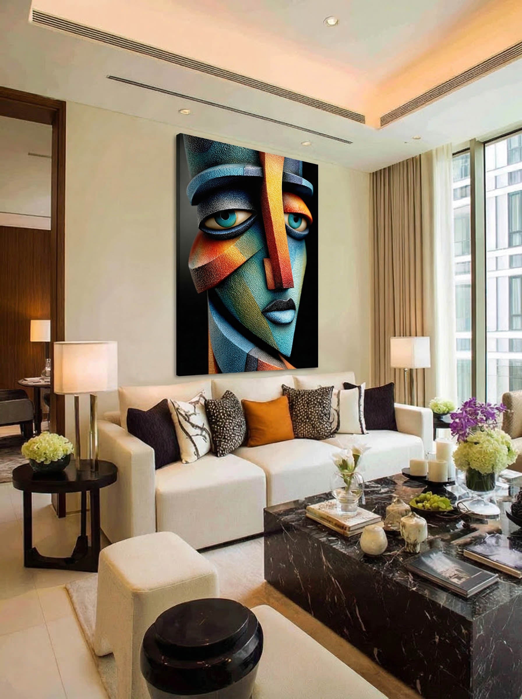 Faceted Face – Surreal Cubist Geometric Portrait Wall Art 461