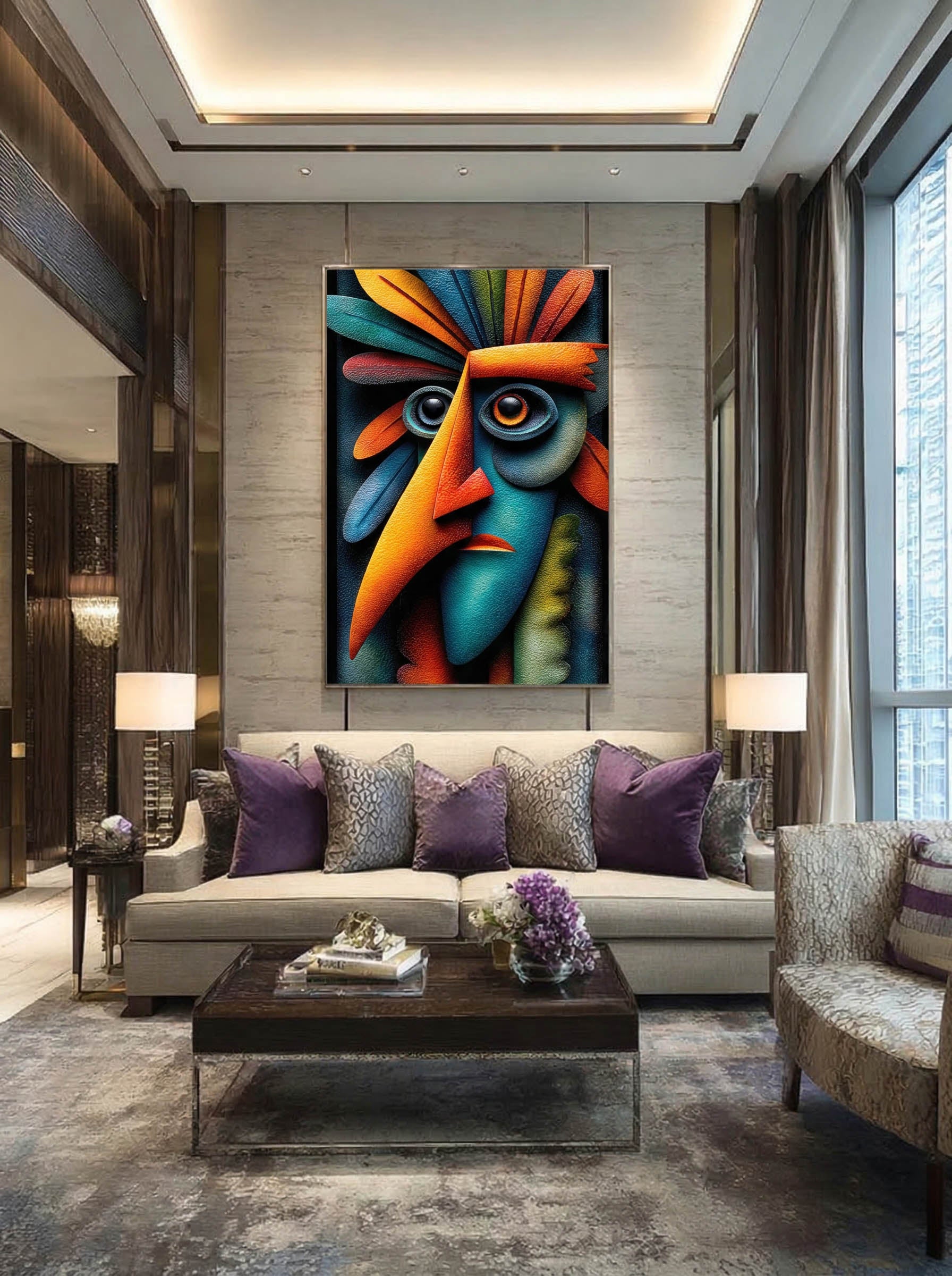 Prismatic Persona – Surreal Vibrant Relief Portrait Wall Art 463