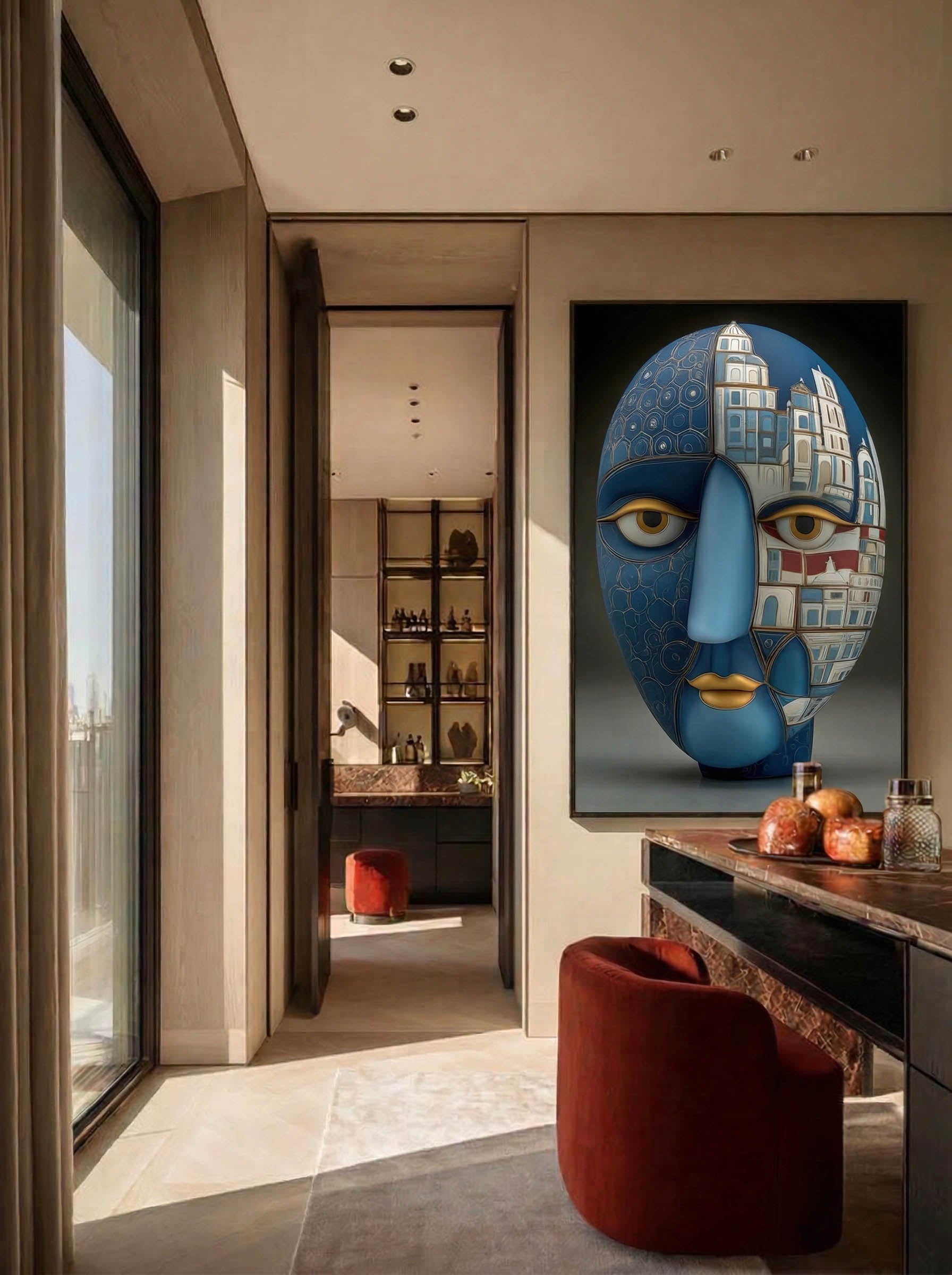 Azure Cityscape – Surreal Metaphysical City Portrait Wall Art 464