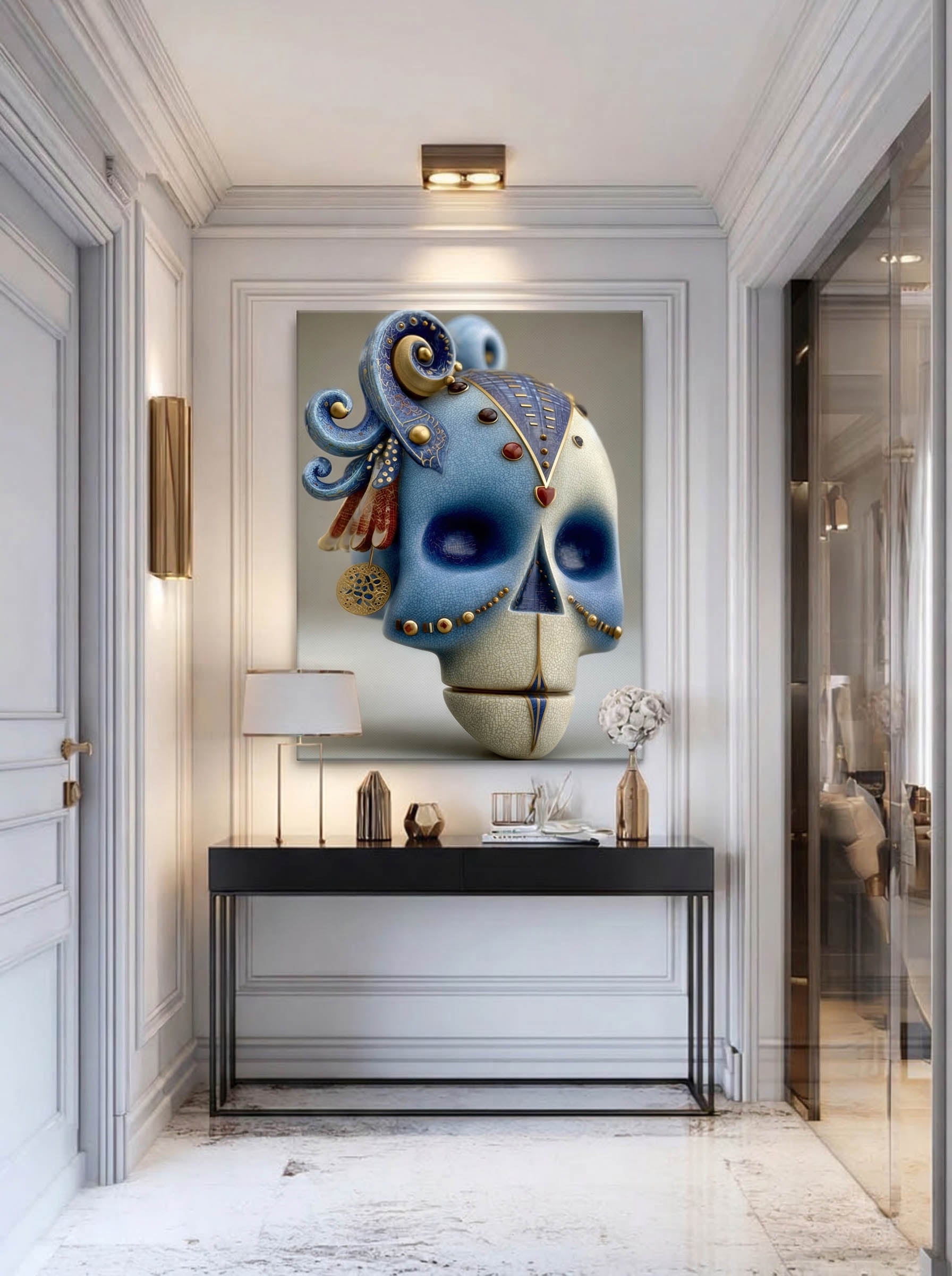 Cerulean Elegance – Surreal Ceramic Ornate Wall Art 465