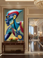 Cobalt Guardian – Surreal Heroic Armored Profile Wall Art 466