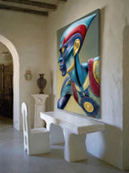 Cobalt Guardian – Surreal Heroic Armored Profile Wall Art 466