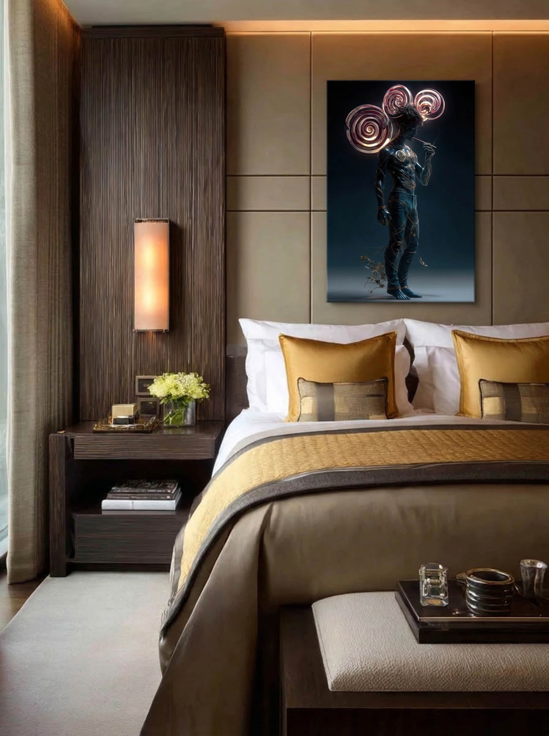 Neon Reverie – Surreal Atmospheric Gold Wire Wall Art 472