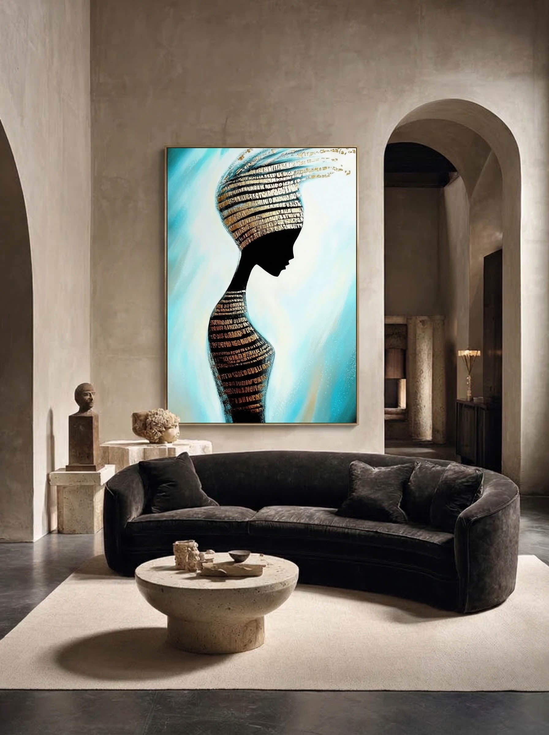 Scripted Soul – Surreal Gold Text Silhouette Wall Art 473