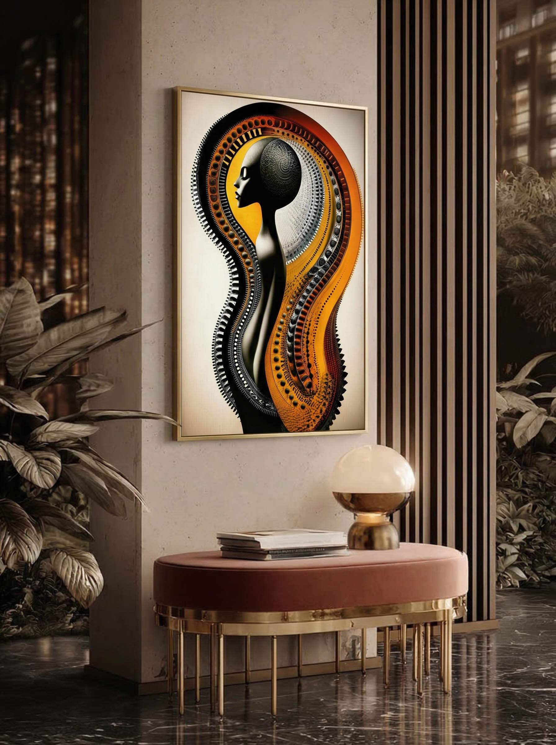Golden Rhythm – Surreal Abstract Graphic Silhouette Wall Art 474